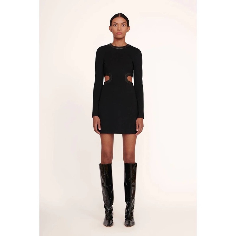 NEW Staud Dolce Long Sleeve Cutout Mini Dress Sz L Black